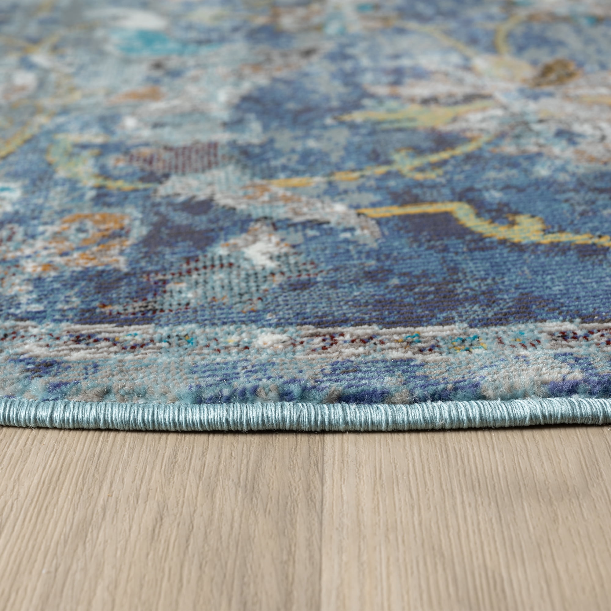 Ox Bay Ada 7'6" Round Navy Blue Floral Durable Indoor Area Rug