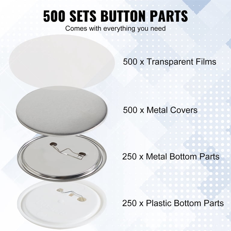 100 Sets Of 58mm (2-1/4") ABS Bottom Badge Button Parts - For DIY Button Maker, Includes Shells, Backs, Mylar, Pins
