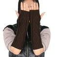 thumbnail image 4 of Elainilye Fashion Women's Winter Fingerless Gloves Rhombus Knitted Wool Gloves Winter Warm Half Finger Mittens Fingerless Long Gloves,Brown, 4 of 7