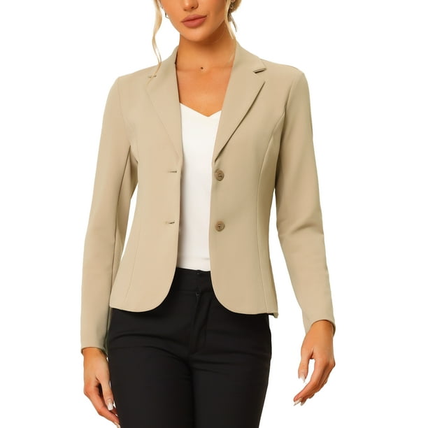 BLAZER DE TRABAJO PARA MUJERES INSPIRE CHIC CON SOLAPA Y MANGAS LARGAS, TRAJE BLAZER EN CAQUI TALLA 3XL
