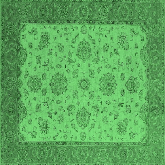 Ahgly Company Indoor Square Oriental Emerald Green Traditional Area Rugs, 7' Square