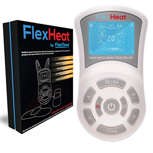 flexheat tens ems unit with heat - fda 510k cleared - patented combo tens  unit muscle stimulator machine best pain relief therapy for back pain