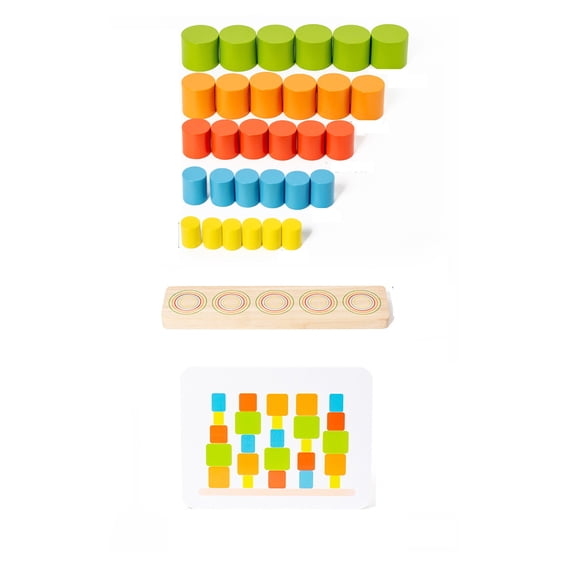 HuiXinOu Wooden Bead Shape Sorting Stacking Toy 5-Bead Color Shape Sensory Educational Puzzle Montessori Toy for Toddlers Preschoolers Early Learning Fine Motor Skill Development