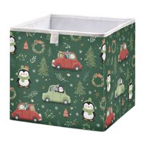 Foldable Fabric Storage Bin Home Cubes Clothing Organizer Bins Large Collapsible Box Basket for Home Organizer Christmas Penguins and Cars Pattern