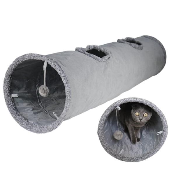 Tela de gamuza Terunat Túnel para gatos 130 x 30 cm plegable gris