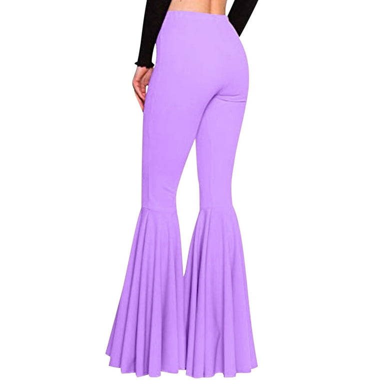  Womens Flare Leggings High Waisted Sweatpants Bell Bottoms  Bootcut Yoga Pants Plain Mauve Purple XL
