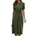 thumbnail image 6 of Women Crew Neck Buttons Decorated Pocket Knitted Midi Dress, 6 of 7