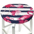 thumbnail image 3 of Bingfone13 Inch Padded Round Bar Stool Cover Cushion With Elastic Fabric Round Chair Seat - Dark Blue Stripes And Pink Flamingos, 3 of 7