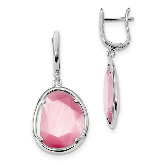 Sterling Silver Rhodium-Plated Created Cats Eye Hinged Dangle Earrings (42.5 X 19.5) Made In China qe13931