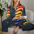 thumbnail image 6 of Salouo Rainbow Sausages On Dark Slate Pattern Women's Pajamas Set Long Sleeve Button Down Sleepwear Soft Pj Lounge Sets for women 2 Piece Pjs Set with Long Pants-X-Large, 6 of 7