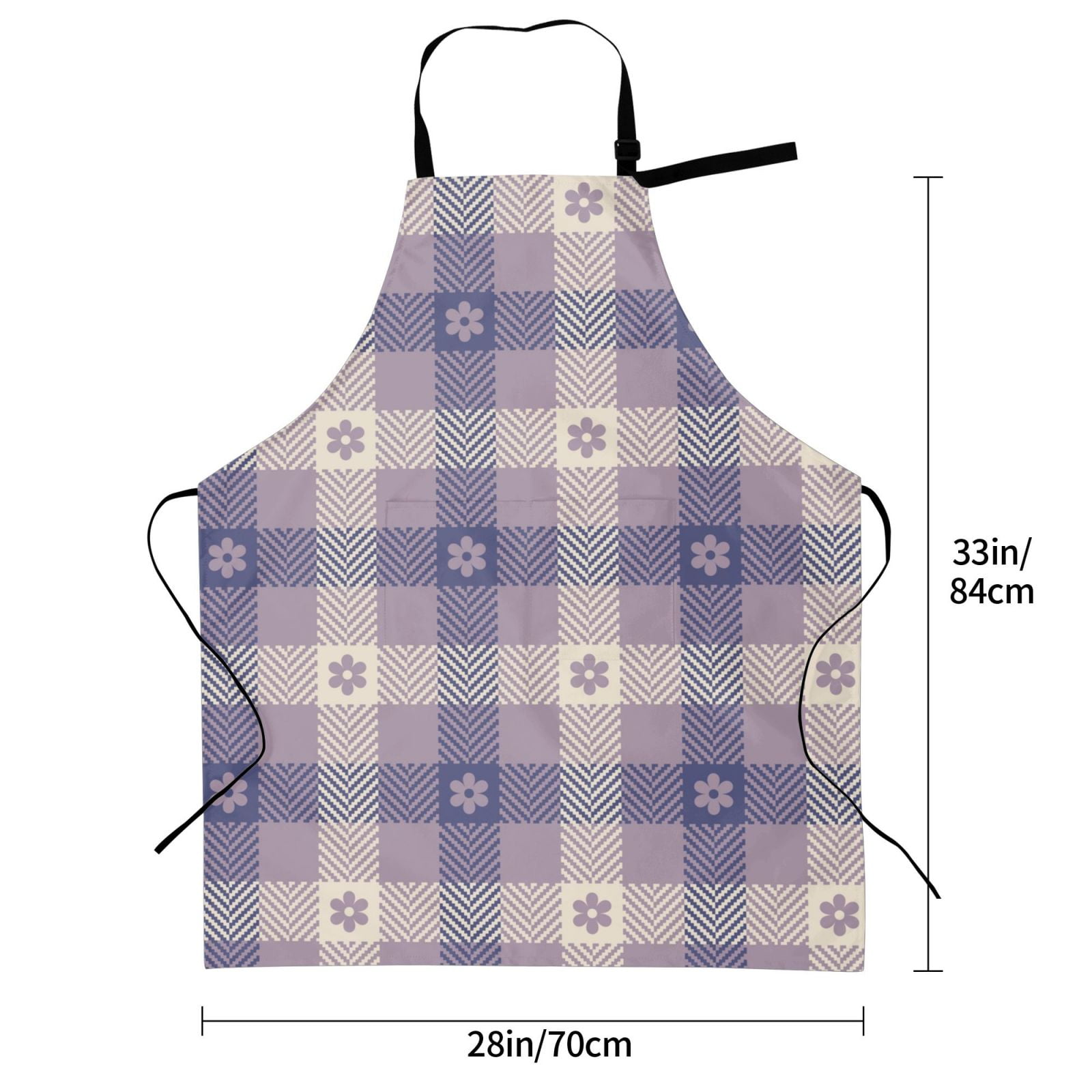 Kdxio Purple Floral Gingham Check Plaid Apron with Pockets Adjustable Kitchen Aprons for Men Women Waterproof Aprons for Cooking,Drawing,Crafting, Baking Household Cleaning