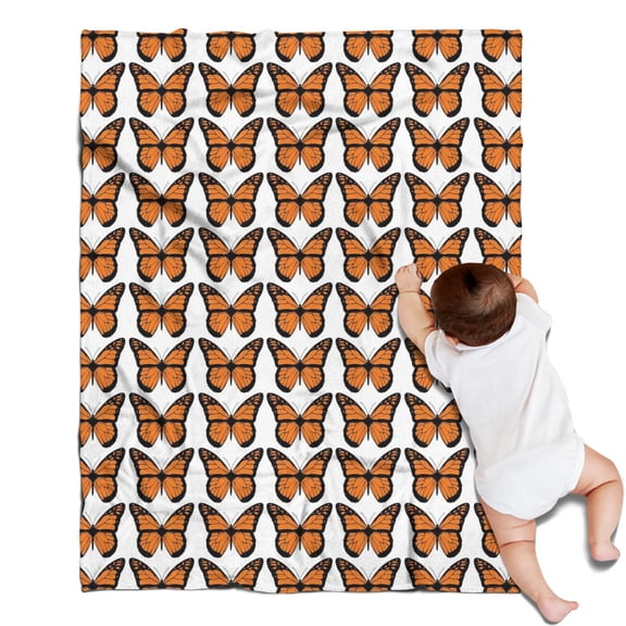 White Butterfly Orange Pattern Blanket,Comfortable Soft Flannel Throw Blanket,All Season,Warm Lightweight Blankets for Sofa Bed Couch Living Room Chair,30"x40"