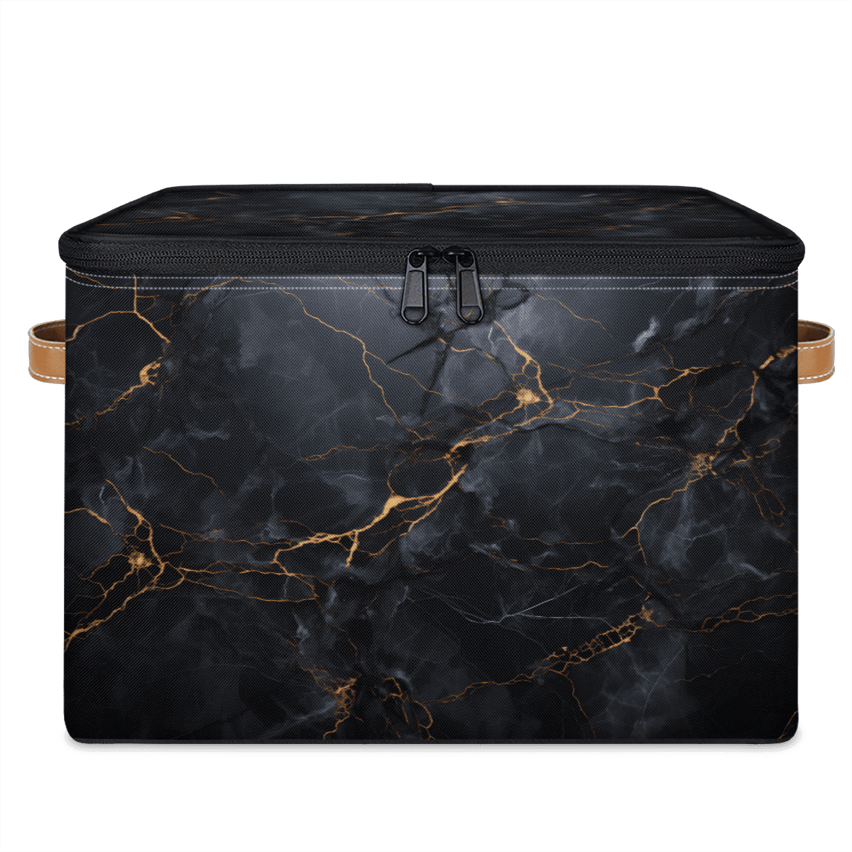 ADECORIVY Marble Black Storage Bin with Zipper Lid, Fabric Storage Baskets Boxes with Handles, Decorative Clothes Organizer Containers for Shelves, Wardrobe, Closet