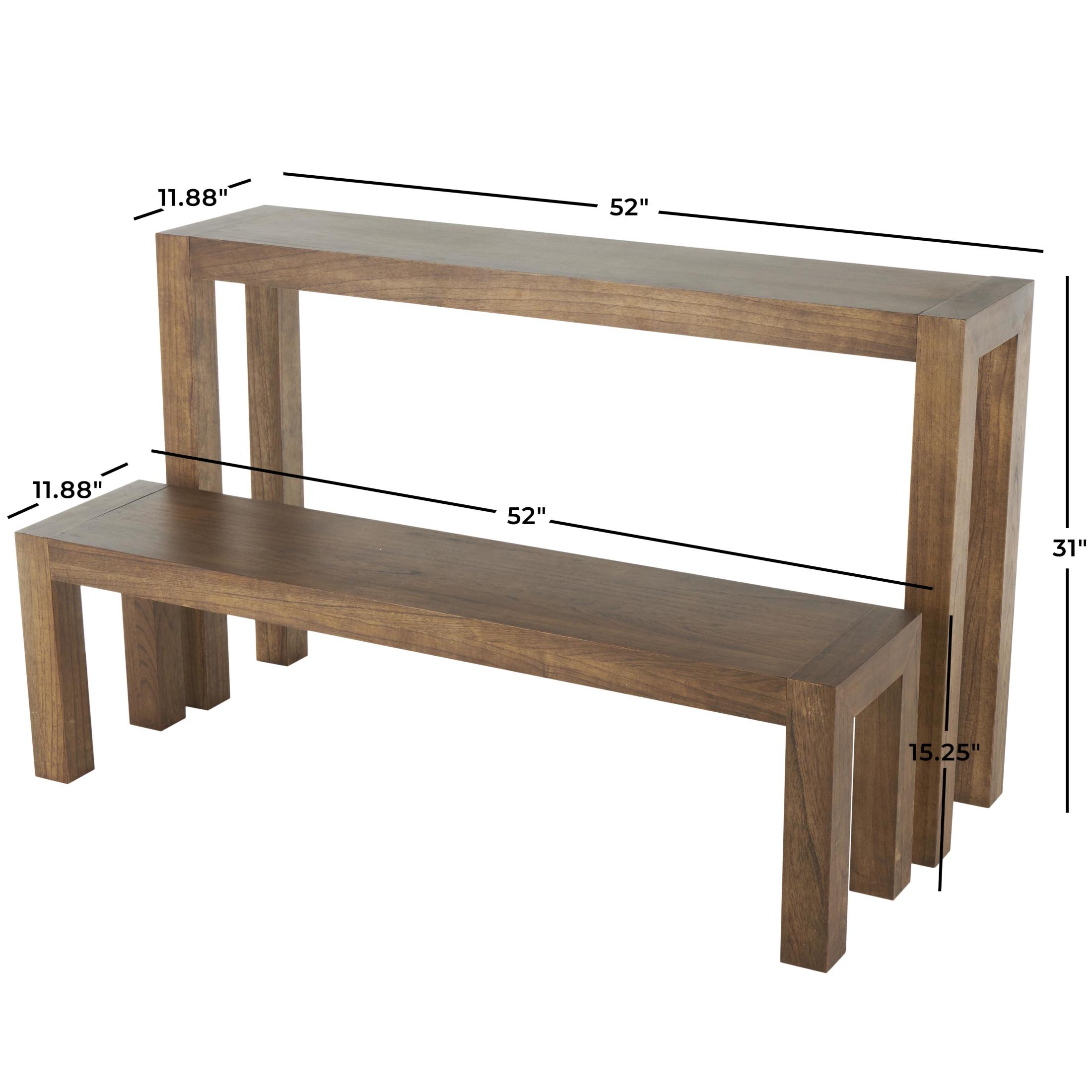 DecMode 31", 15"H Brown Wood Rectangular Console Table with Bench, 2-Pieces