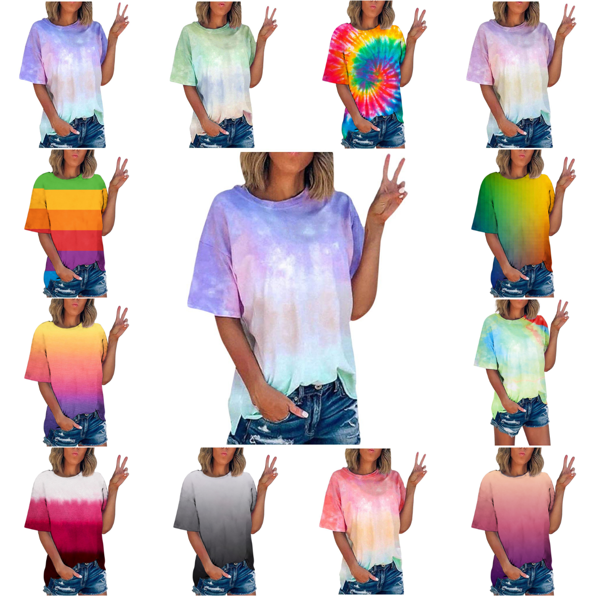 Women's Summer Tie-Dye T shirts Oversized Graphic Short Sleeve Round ...