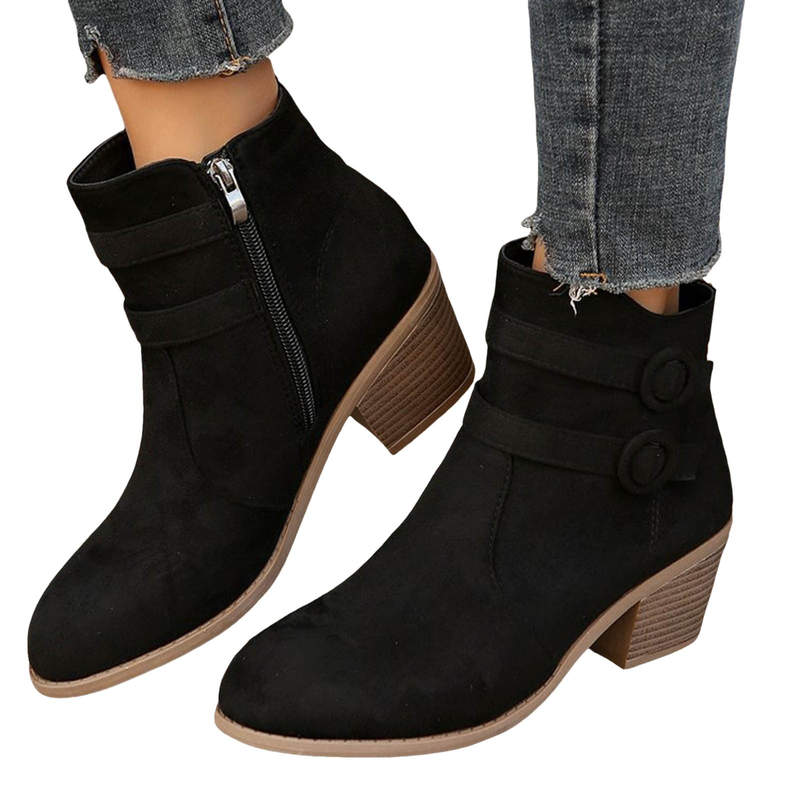 【COLOR iN ID】suede short western ankle boots XDDST Large Size Western Ankle Boots for Women Ankle-High