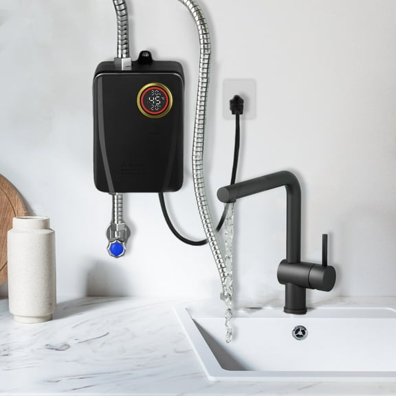 3000W Tankless Water Heater Electric,RV Instant Hot Water Heater LED Display, On Demand Water Heater Under Sink for Kitchens (Black)