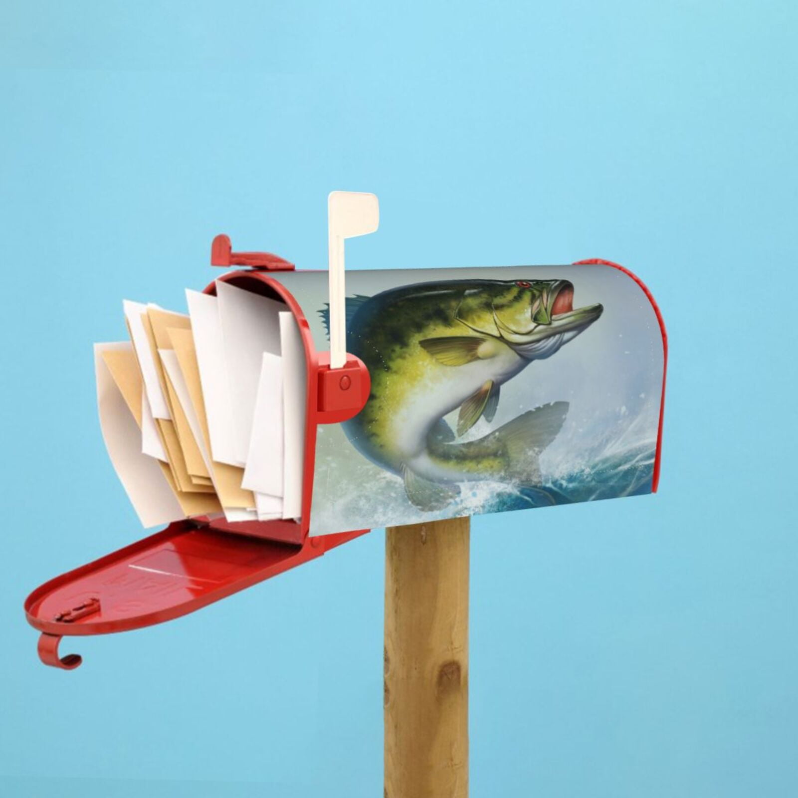 Xecao Largemouth Bass jumps out of water for Mailbox Cover with Magnetic Strips, Waterproof and Sunscreen, Adds a Decorative Touch to Your Garden Yard-21x18 in