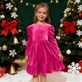 thumbnail image 6 of Girls Long Sleeve Velvet Dress Crew Neck Bow Back Princess Dress Ruffle Hem Formal A-Line Dresses Vintage Christmas Party Dress, 6 of 6