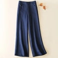 thumbnail image 4 of Outfmvch Cotton Linen Pants for Women With Side Pockets Women' S Culottes Loose Fit Summer Pants Women's Culottes Wide Leg Linen Pants Linen for Women Beach Linen Trousers Flowy Lounge Navy M-3XL, 4 of 8