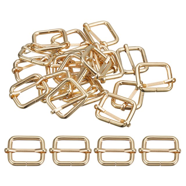 Deslizantes Hebillas, 40uds 25x20x4,8mm Metal Rectángulo Ajustador Tri-deslizante Hebilla Rodillo Pasador Correa Ajustador para Cinturón Bolsos DIY Accesorio, Dorado Tono