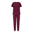 thumbnail image 3 of Womens Scrubs Set Two Piece Outfits V Neck Short Sleeve Cute Scrub Nursing Top Medical Scrubs High Waisted Scrubs Joggers Pants Pantalones De Chef Para Mujer, Wine L, 3 of 7