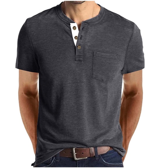 Gytharion Men's Henley Shirts Short Sleeve Trendy Button Up T Shirts Classic Solid Color Lightweight Tees Big and Tall Plus Size Shirt with Chest Pockets