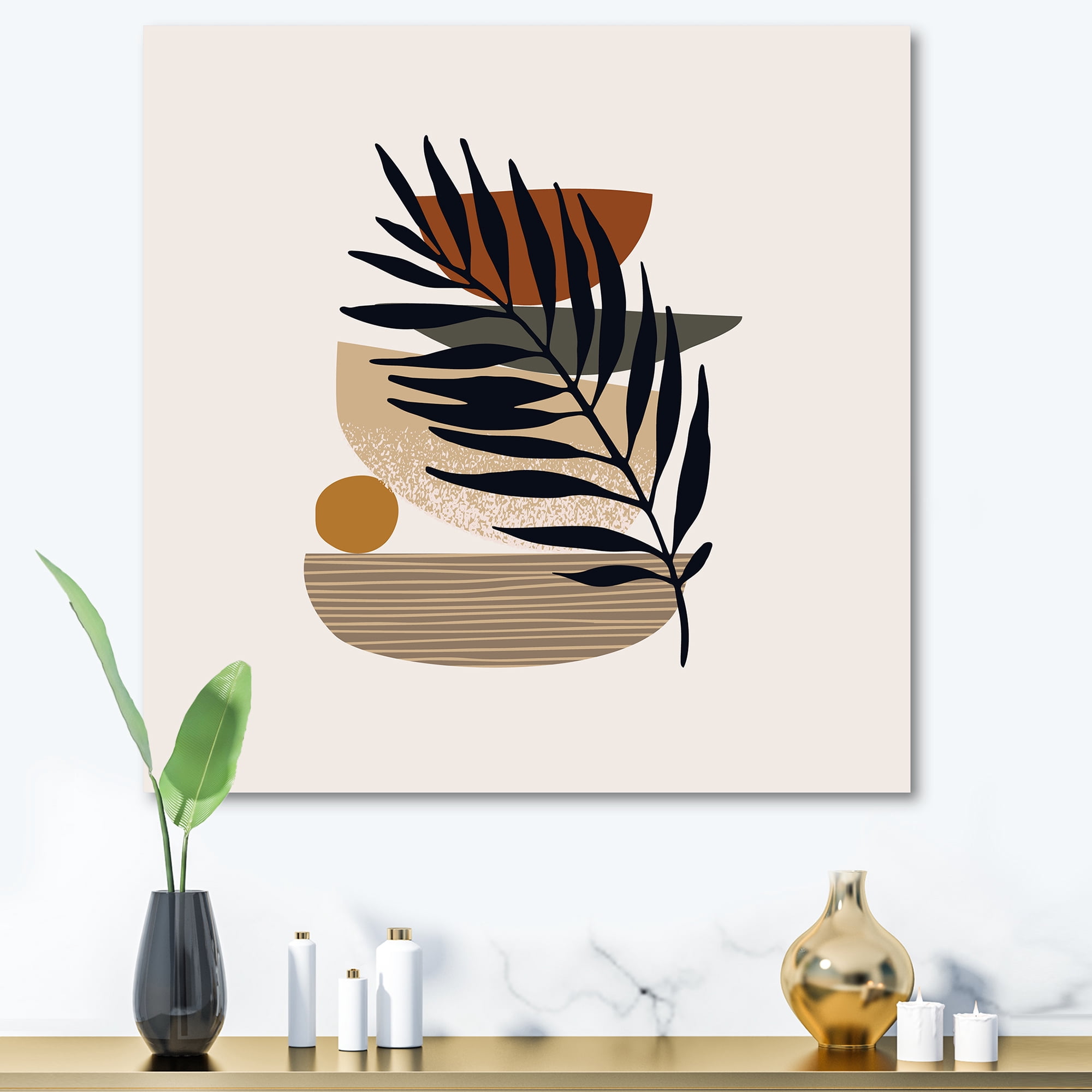 Designart ' Shapes and Tropical Leaf Silhouettes IV ' Modern Canvas Wall Art Print