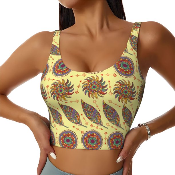 Fotbe Bohemia Sujetador Deportivo Largo sin Aros para Mujer con Almohadillas y Soporte Medio, Transpirable y Absorbente, Camiseta Tipo Chaleco o Tank Top-X-Large
