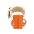 thumbnail image 3 of BLISSFUL STEP Slingback Contrast Color Chunky Heel Big Circle Buckle Heeled Sandals Orange White 6, 3 of 8