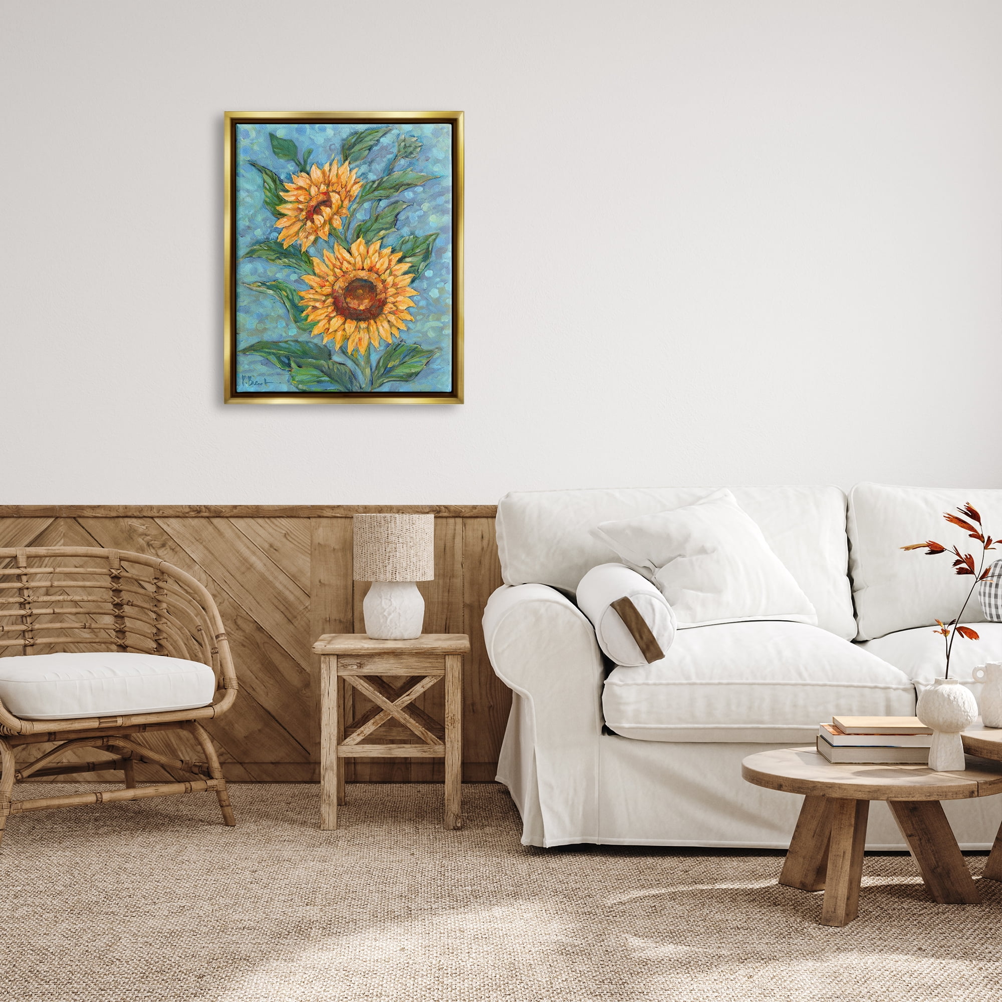 Stupell Industries Modern Brush Stroke Florals Botanical & Floral Painting Gold Floater Framed Canvas Art Print Wall Art, 25 x 31