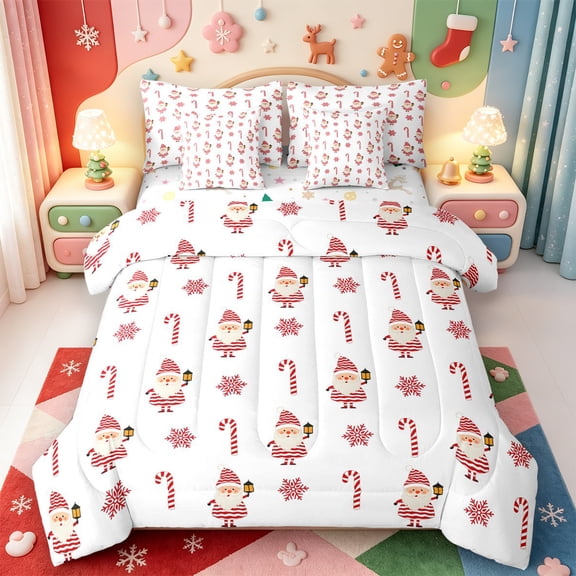 Manfei Winter Holiday 7-Piece Twin Bedding,Cute Xmas Christmas Elk Bedding Comforter Set,Xmas Reversible