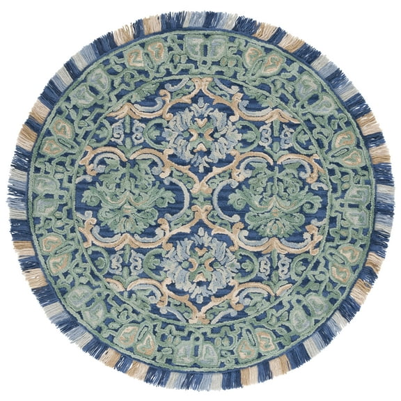 SAFAVIEH Blossom Abram Geometric Area Rug, Navy/Green, 10' x 10' Round