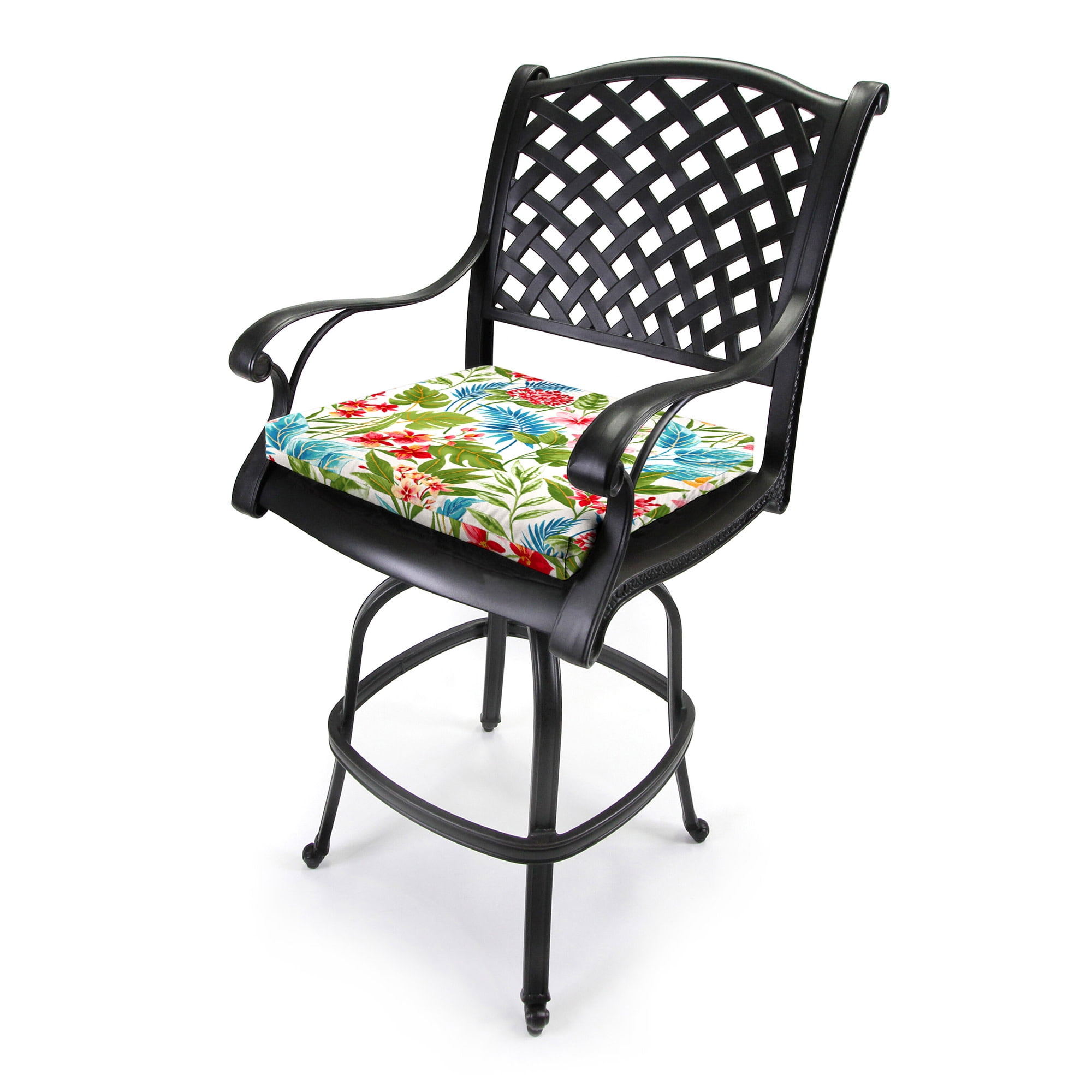 Jordan Manufacturing 17" x 19" Carena Multi White Floral Rectangular Outdoor Chair Pad Seat Cushion with Ties (2 Pack)