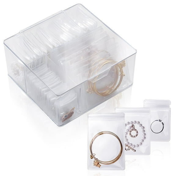 Jewelry Box Organizer with 60 Anti-Tarnish Bags, Storage for Earring, Ring, Necklace, and Bracelet, Acrylic