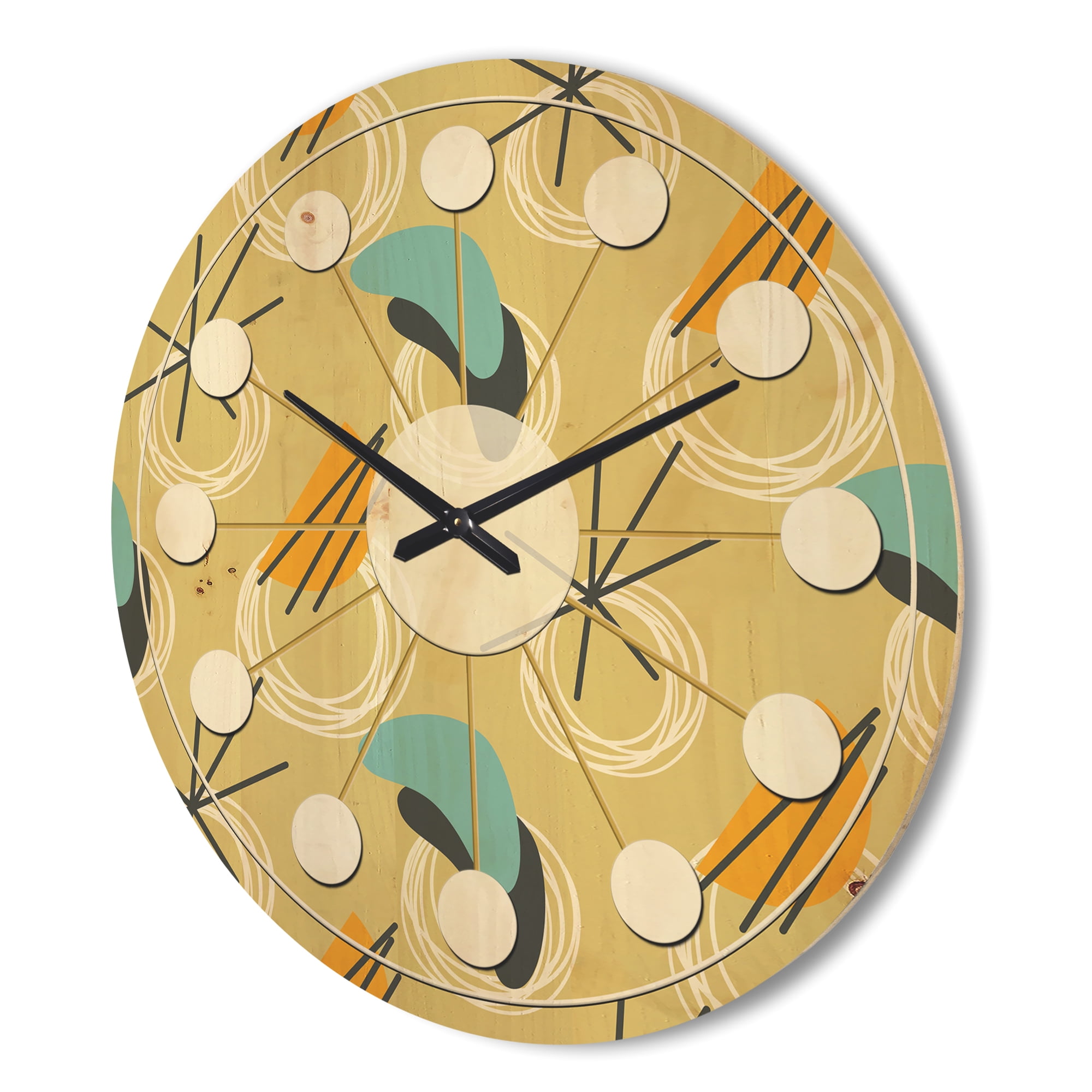 Designart 'Abstract Retro Design VI' Mid-Century Modern Wood Wall Clock