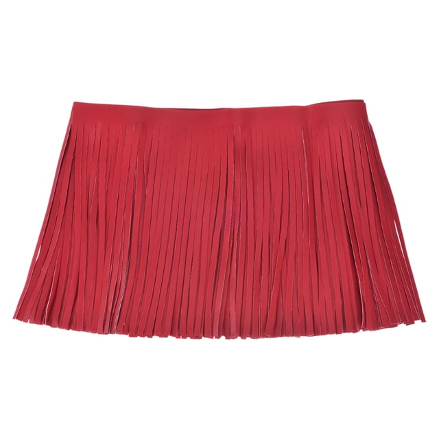 Unique Bargains 1 Yard 8 Inch Faux Leather Fringe Trim Tassel Fringe for Sewing, Red