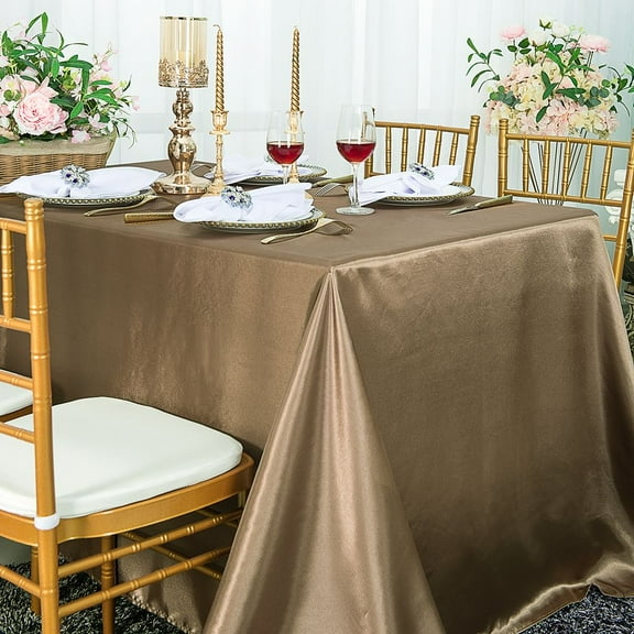 Wedding Linens Inc. 54" x 108" Satin Rectangular Table Cover Tablecloth - Latte