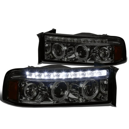 Ram Head Ring For 1994 to 2001 Dodge Ram LED DRL Strip Dual Halo Ring Projector Headlight Smoked Housing Amber Corner Headlamp 95 96 97 98 99 00 1500 2500 3500 ()