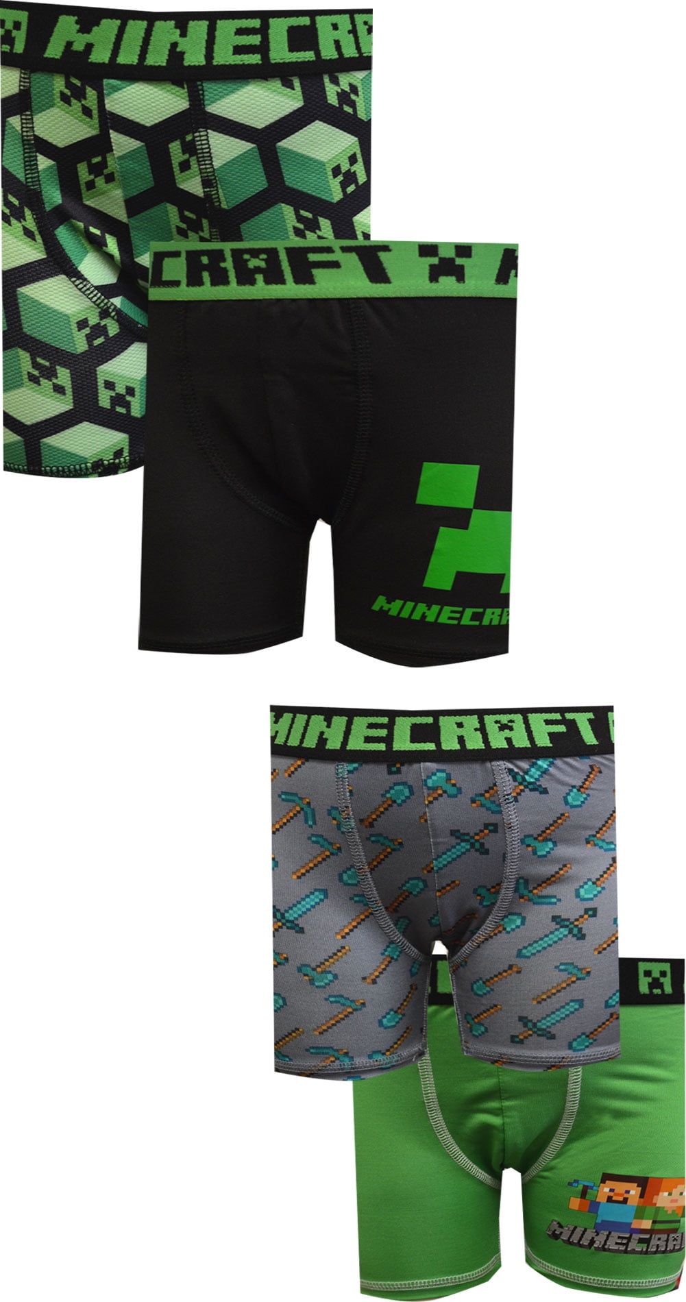 BioWorld Merchandising Boys' Minecraft Creeper 4 Pack Boxer Briefs