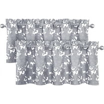 DriftAway Daisy Dahlia Blooming Flower Floral Lined Thermal Insulated Energy Saving Window Curtain Valance 2 Layers Rod Pocket 52 Inch by 18 Inch Plus 2 Inch Header Gray 2 Pack