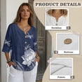 thumbnail image 6 of Xoenoiee Lotus Flwoer Leaves Dragonfly Print Button Down Shirts for Women Summer 2026 Cotton Linen V Neck 3/4 Sleeve Tops Loose Vacation Beach Blouses Tunic, M, 6 of 7