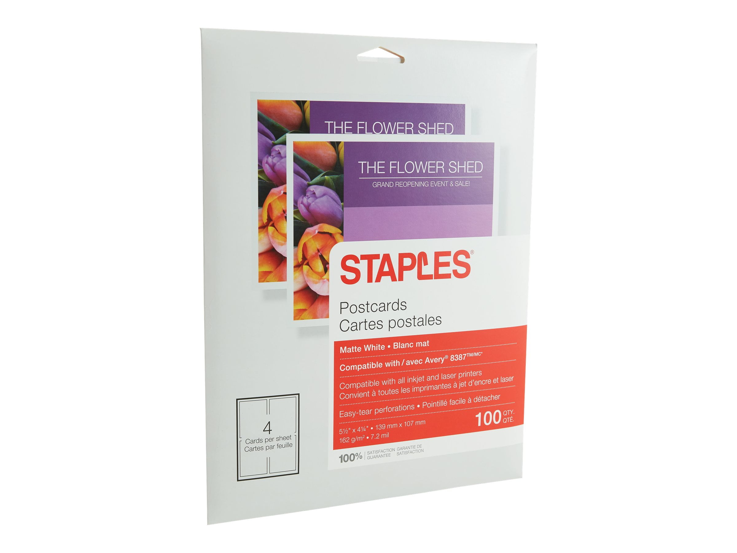 Staples Matte 7.2 mil white 139 x 107 mm 162 g/m 100 card(s