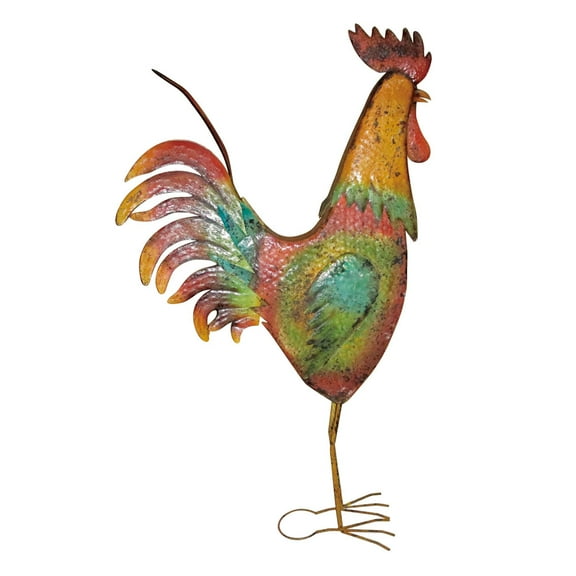 Backyard Expressions 63 Inch Bright Metal Rooster Garden Statue