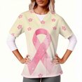thumbnail image 2 of Women's Scrub Tops, V-Neck Short Sleeve Top with Pocket, Soft & Breathable Pink Ribbon Print Blouse for Work, 2 of 6