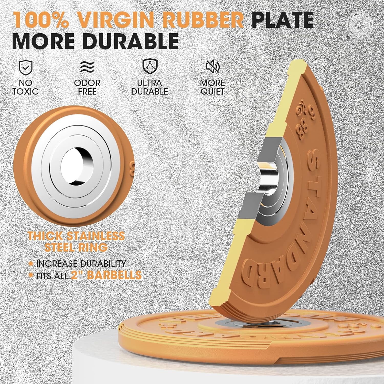 2" Color Olympic Bumper Plate Weight Plate for Strength Training - 100% Virgin Rubber