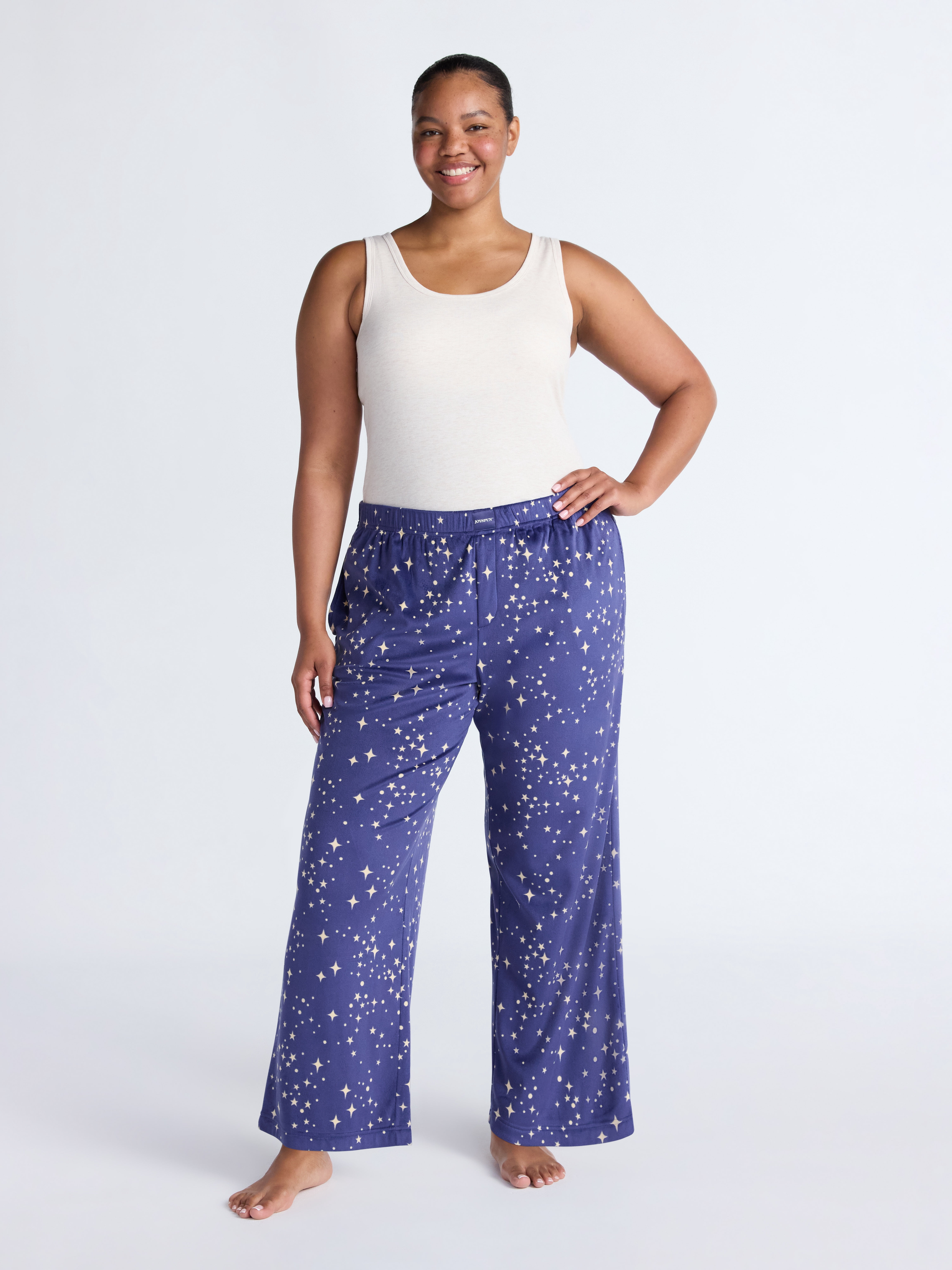 Joyspun Women's Velour Wide-Leg Sleep Pants, Size XS-3X