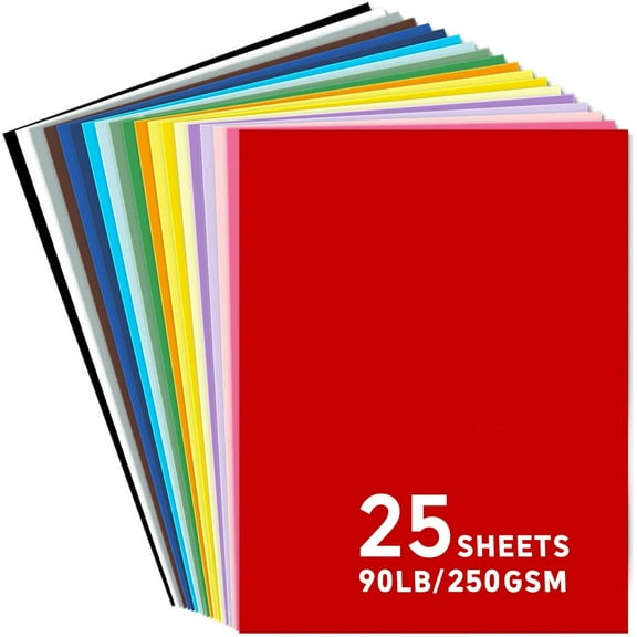 8.5x11 Cardstock 25sheets Colored Cardstock Assorted 25 Colors, 90 lb/250 gsm Card Stock Colored Paper for Cricut Machine, Card Making, Scrapbook & DIY Crafts