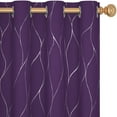 thumbnail image 4 of Deconovo Blackout Curtains Silver Wave Foil Print Pattern Room Darkening Drapes 52Wx 63L inch Set of 2 Panels Purple Grape, 4 of 6