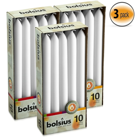 Bolsius 10 Inch Long White Dinner Unscented Table Candles - Holiday Christmas Gift - 7.5 Hours Burning Smokeless & Dripless Candles - Pack of 30